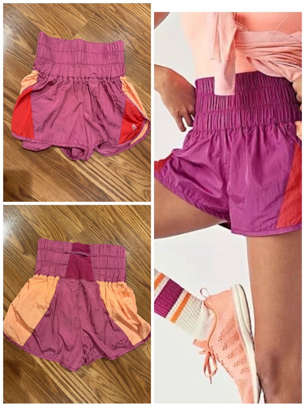 FP Movement by Free People Purple Athletic Shorts with Coral and Peach Panels